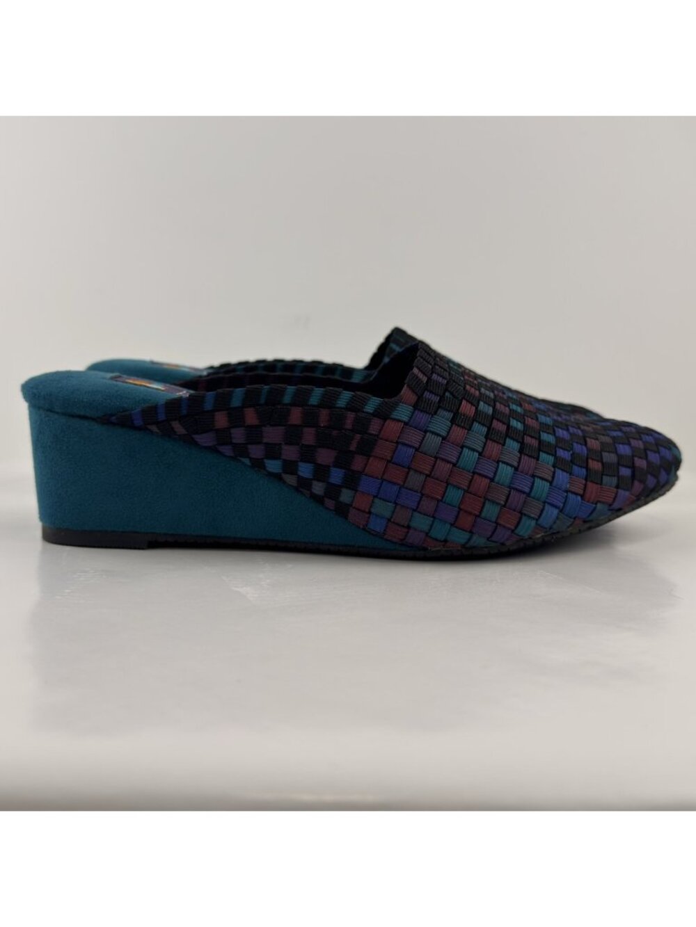 Zee Alexis Terri Wedge Mules Womens Size EU 38 US 7.5-8 Teal Woven Slip On NEW